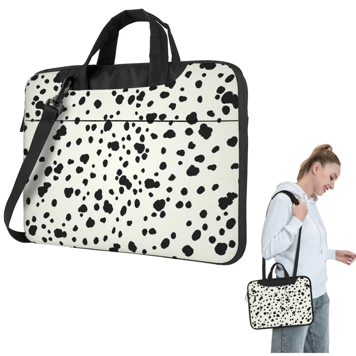 Dalmatian Dog Texture Crossbody Laptop Bag Case Computer Bag Resistant Protective Notebook Pouch for Macbook Pro
