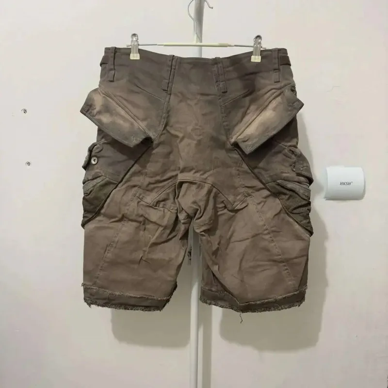 HKSH Spring Summer New Men Dark Tide Punk Waste Land Style Capris 3D Pockets Hole Cat Whisker Edge Casual Shorts Chic Ins HK1338