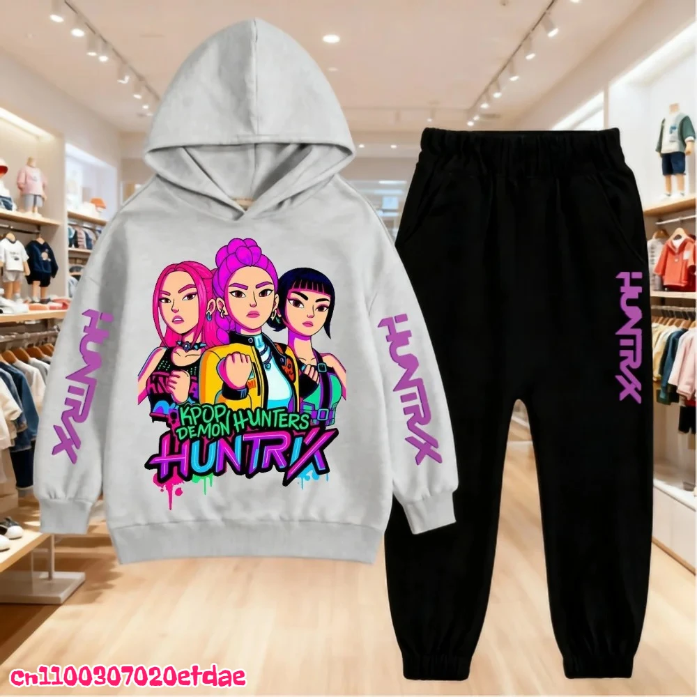 الخريف الشتاء الأطفال هوديي KPop شيطان الصيادين الملابس الترفيه ملابس خارجية البلوز فستان أطفال مع سروال داخلي 3-12 سنة الفتيان الفتيات هدية