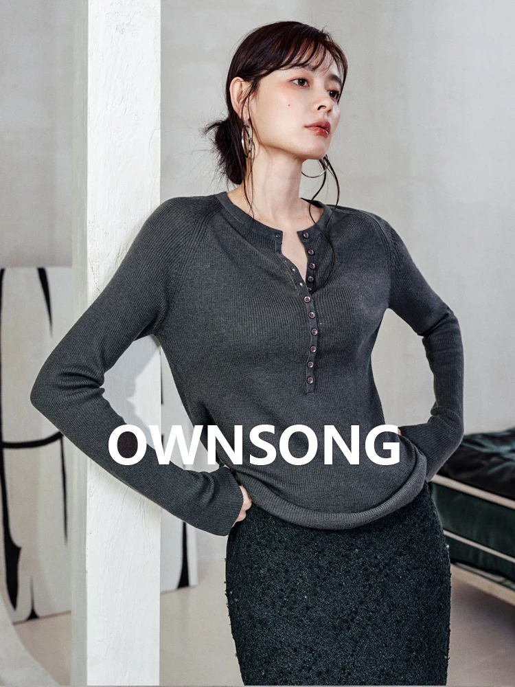 

Ownsong Women's Slim Fit Long Sve Knitted Sweater round Ne Base Layer Early Autumn New Sle Wool Blend Casual Wear
