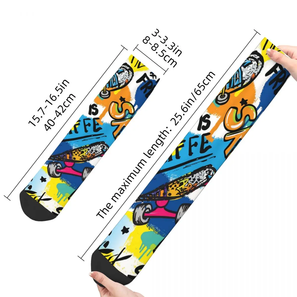 Happy Men\'s Socks Skateboard Prints Retro Graffiti Art Pattern Hip Hop Seamless Crew Sock Gift Pattern Printed