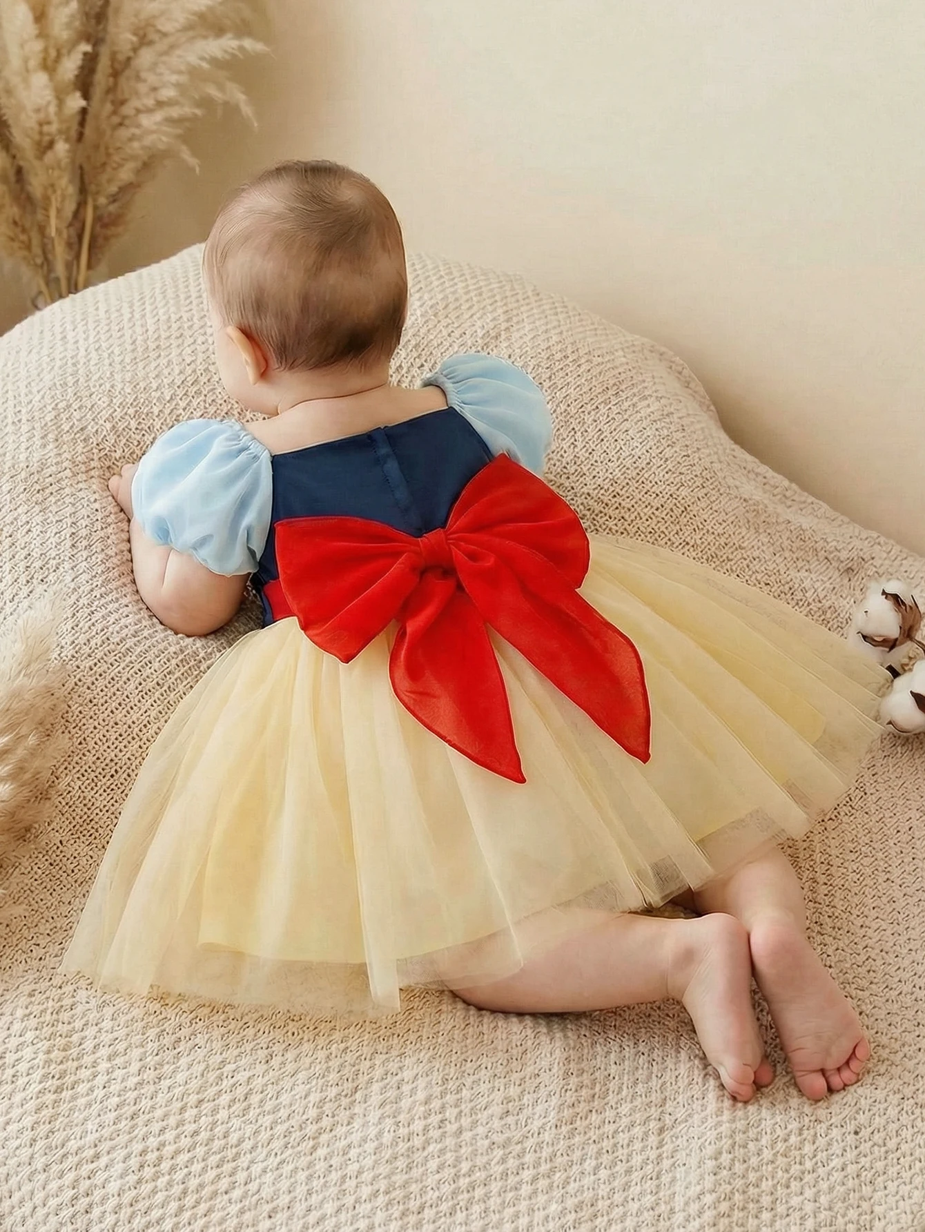 Baby Girl Bubble Sleeve Bow Tie Strap Net Fabric Christmas Dress,Elegant Party Dress,Evening Banquet,Party,Festival Celebration