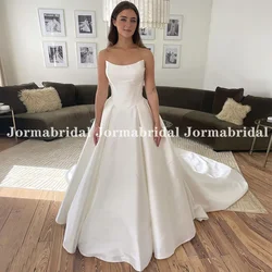 Robe de Mariée Sans Bretelles avec Taille Basque, Corset Trapèze Élégant, Corsage en Satin, pour les Patients, Quelle que soit la Traîne Longue, sur Mesure