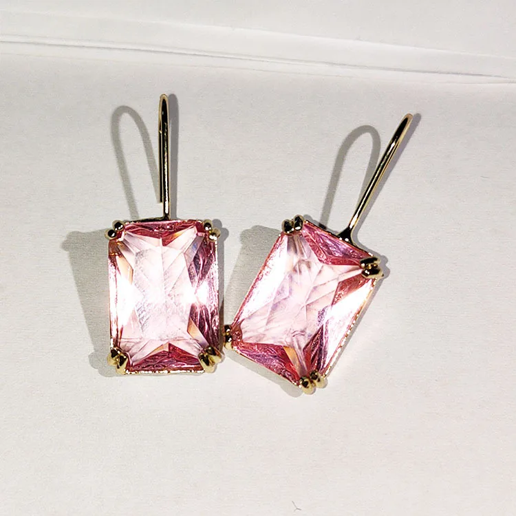 Jewelry European and American Exaggerated Fashion Simple Color Rhinestone Earrings Square Popular Ear Hook Earrings Female