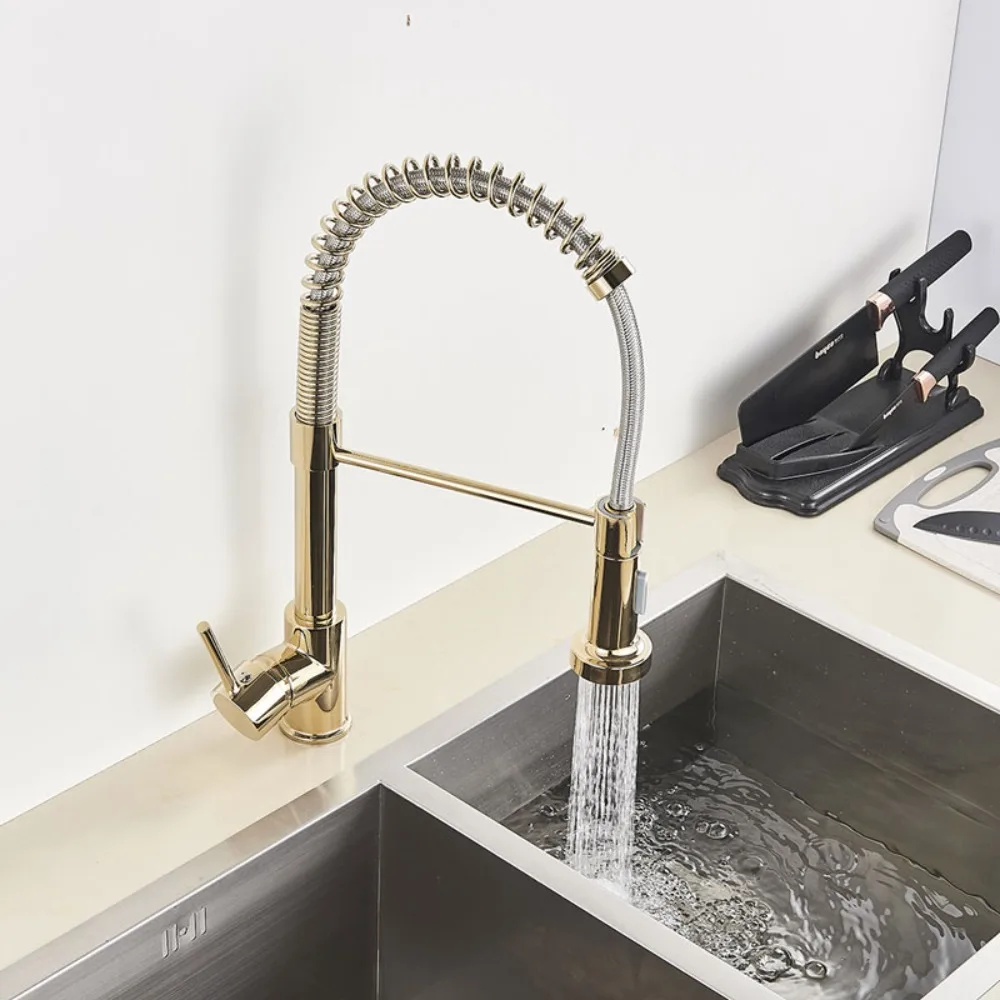 Golden Kitchen Faucet Deck Mounted Mixer Tap 360 Degree Rotation Stream Sprayer Nozzle Kitchen Sink Hot Cold Taps