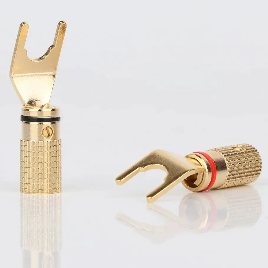 

4pcs Preffair SY1509 Y Spade Speaker Connectors Gold Plated HiFi Audiophile Y Spade Plug Hi End Gold Audio Fork Spade Connectors