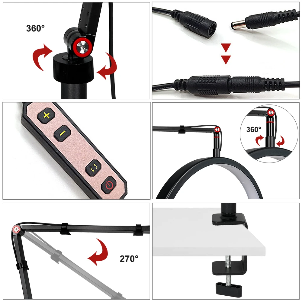 16 INCH Lash Light for Eyelash Extensions Half Moon Light 2 in 1 Foldable Lash Lamp Esthetician Light with Desk Clip for Tattoo