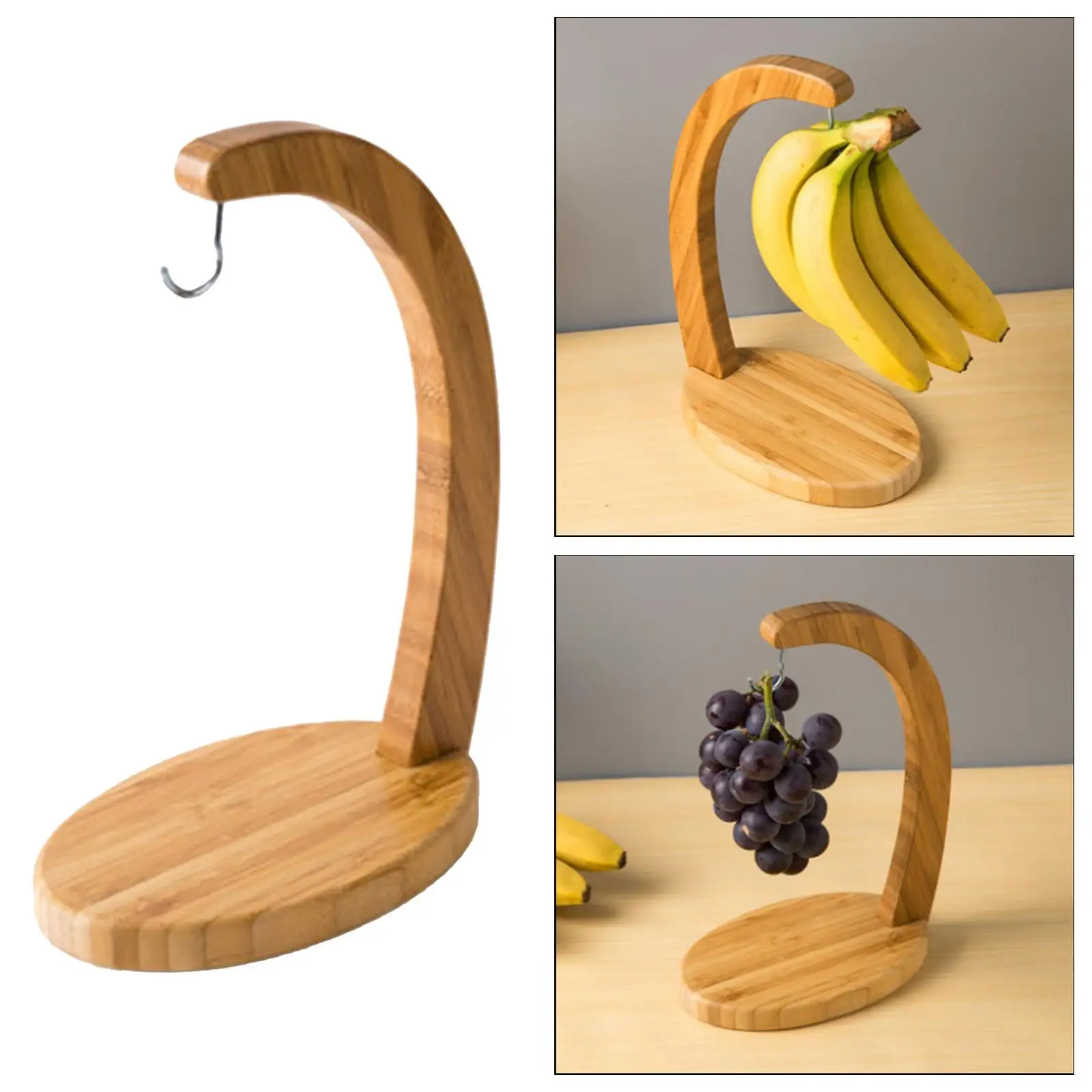 Soporte para fruta y plátano, colgador de bambú resistente para el hogar, almacenamiento de alimentos en encimera