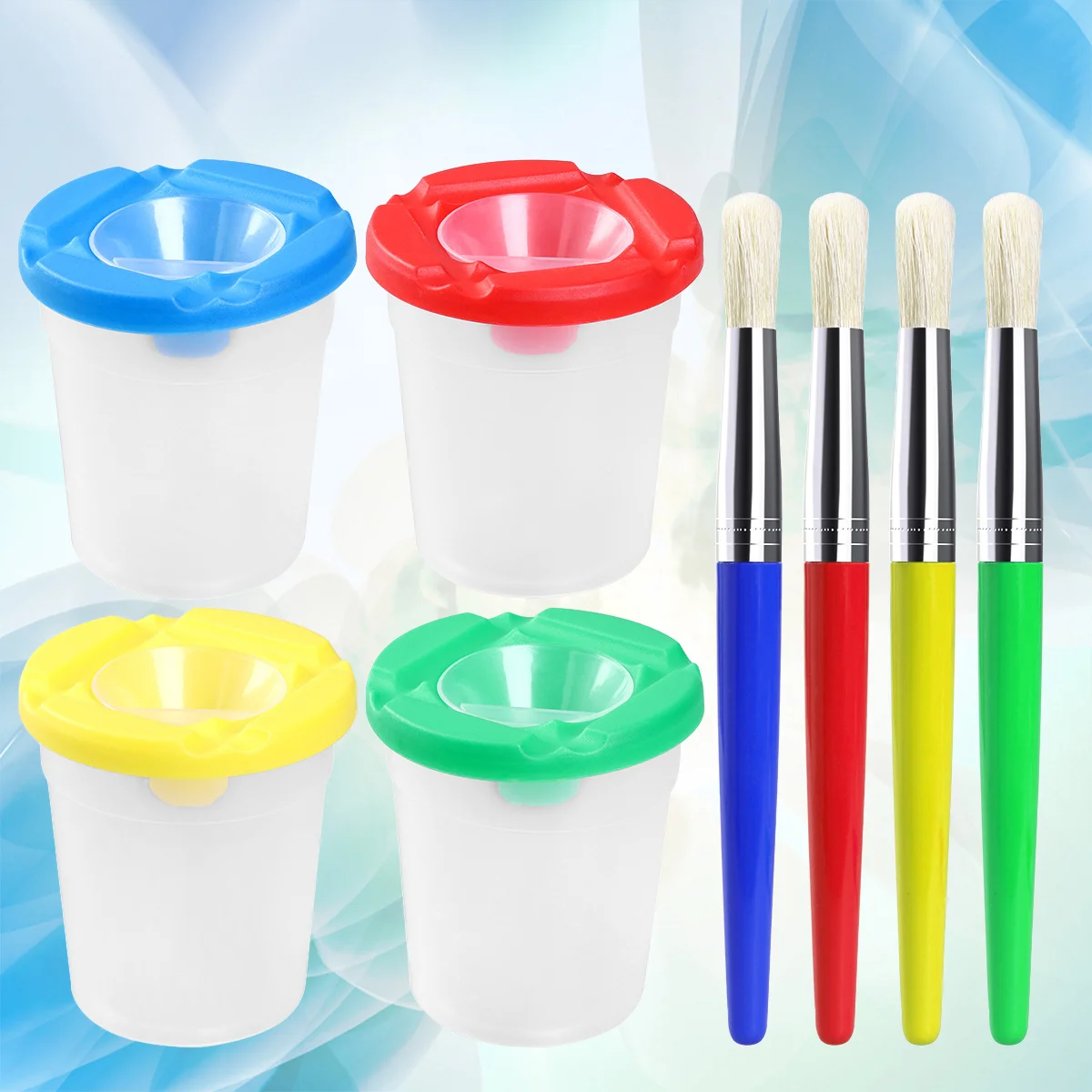 

4pcs Painting Brush Set 4 Cups 8X8X9Cm Kids Art Supplies Children'S Watercolor Brushes For Drawing Beginner Tools