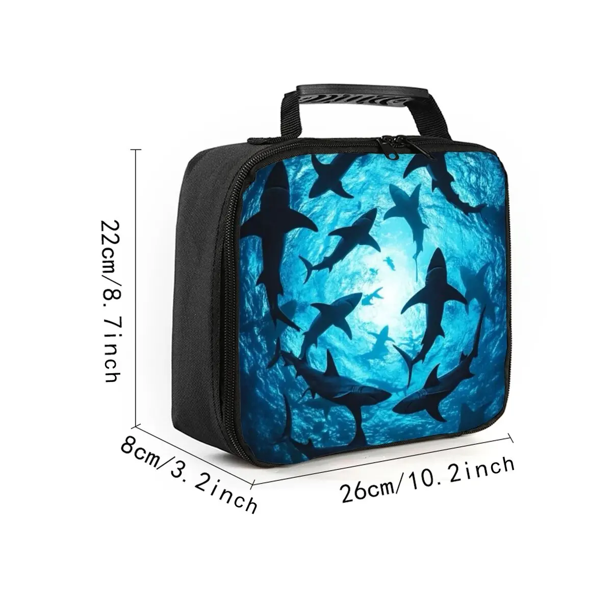 Shark Marine Print Children's Lunch Bag Best Gift for Boys Girls 2D Flat Cartoon Zipper for School Outdoor Picnics Bento