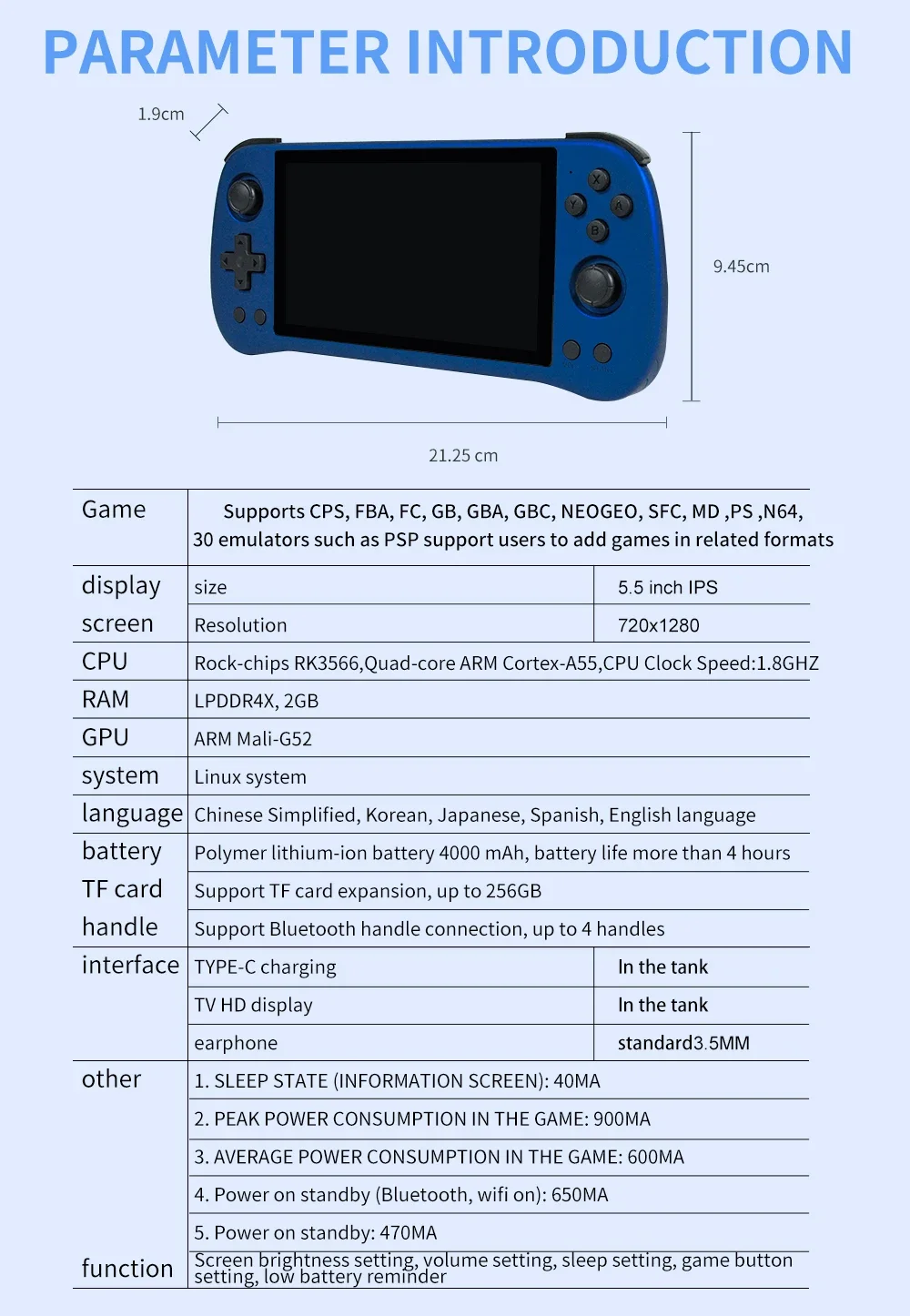 512GB POWKIDDY X55 RK3566 OpenSource 5,5-calowy ekran IPS Przenośna konsola do gier Linux System 4000MAh TV HDMI 100K GAMES PSP PS2