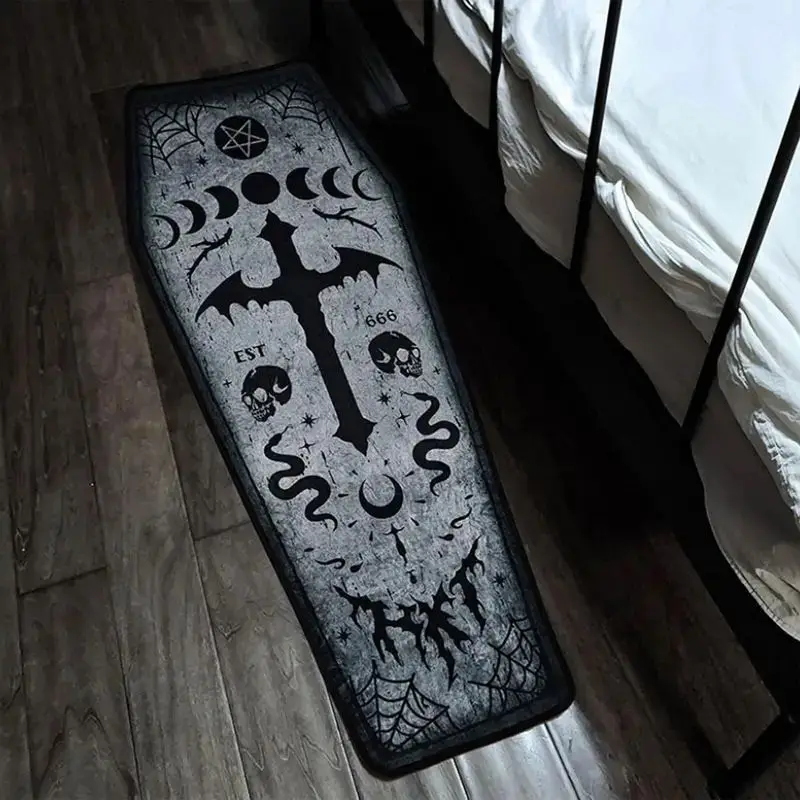 VIKAMA Gothic Alien Coffin Carpet Non-Slip Area Rug Spooky Bedside Mat Halloween Horror Kitchen Bedroom Home Decor