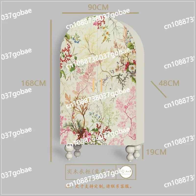 Zf retro flower and bird decorative cabinet painted lacquered wood wardrobe storage side cabinet against the wall