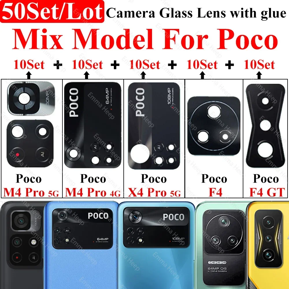 50Pcs, Rear Back Camera Glass Lens For Xiaomi  Redmi Note 11 10 Pro Poco M4 Pro Mi 11T Redmi 9C Mix Model With Glue Adhesive