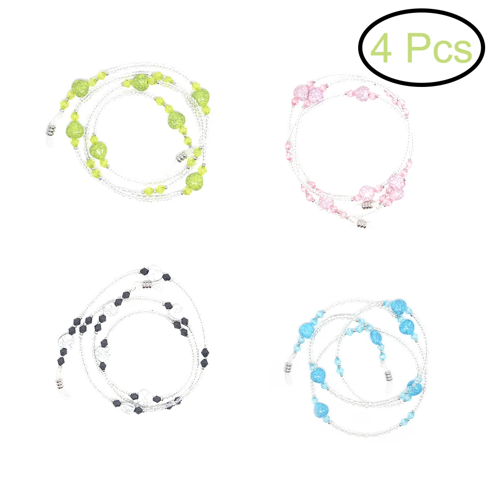 

4pcs Heart Shaped Eyeglass Chain Beaded Glasses Strap Sunglasses Neck Cord For Women Durable Comfortable Multi Blue