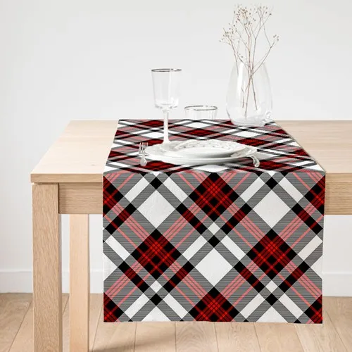 Realhomes Red Black Cross Plaid Pattern Decorative Suede Runner