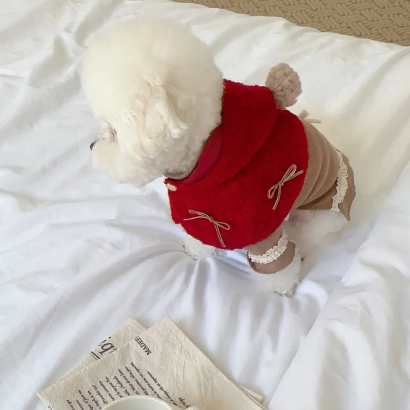 

Pet Christmas New Year Autumn Winter Hooded Cloak Cat Shawl Thickened Warm and Velvet Cloak Dog Clothes for Small Dogs