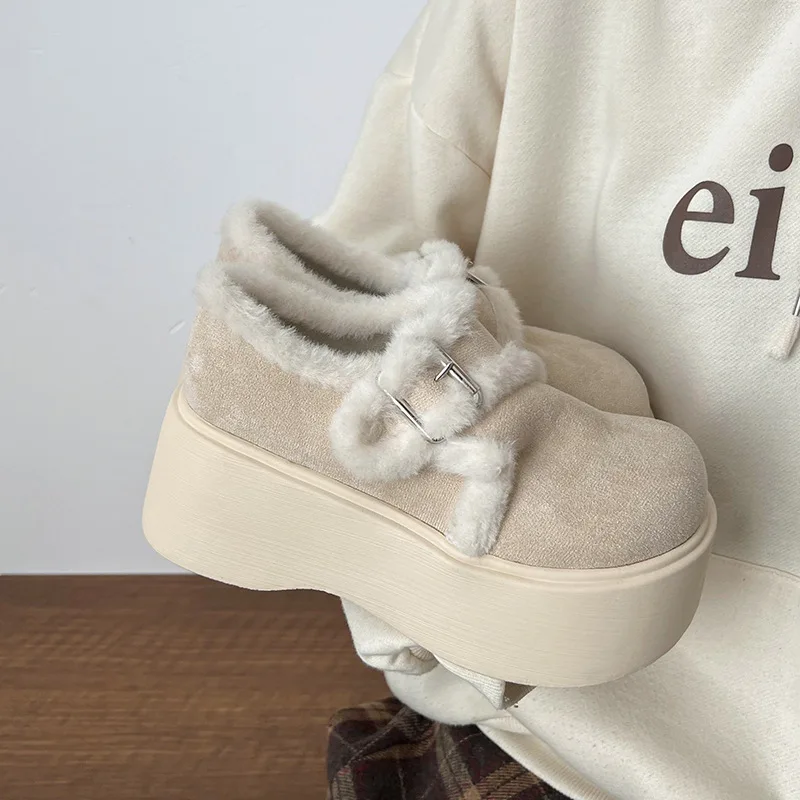 

Big Toe Cotton Shoes for Women, Autumn and Winter, Fleece-Lined, Thickened, Warm, Height-Increasing, Thick-SoledSnow Boots