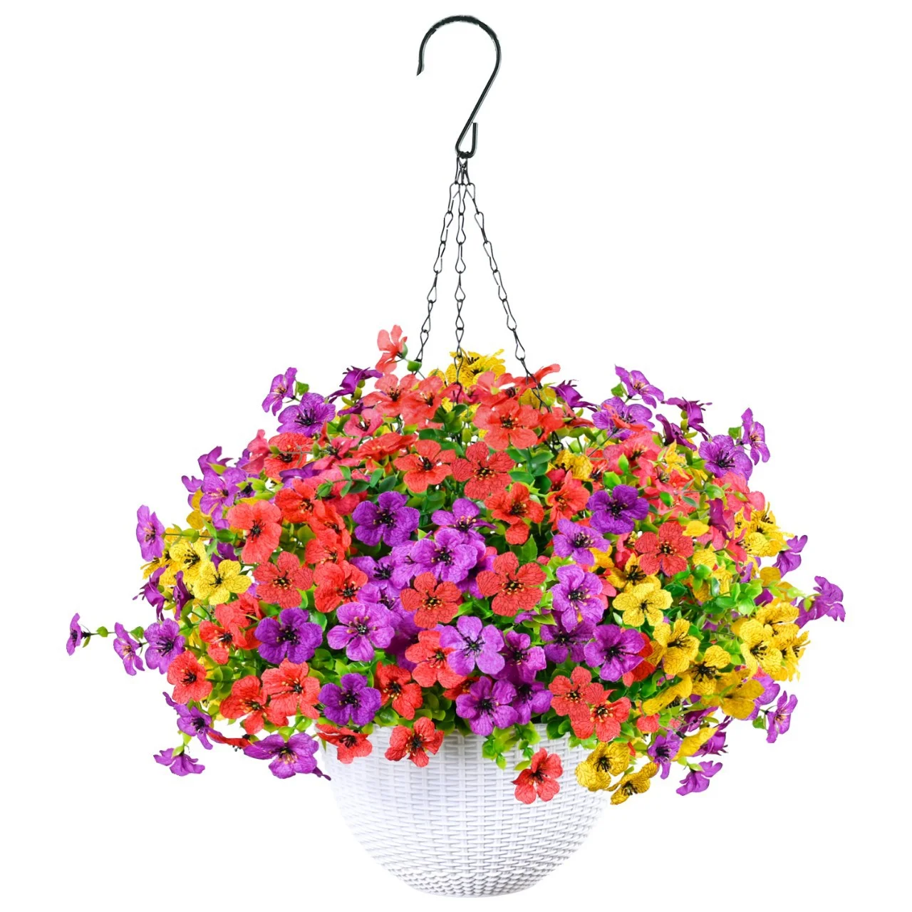 Fake Hanging Flowers With Basket Artificial Flowers Outdoor Patio Lawn Decor Wall Hanging Plants For Farmhouse Spring Sum Decor