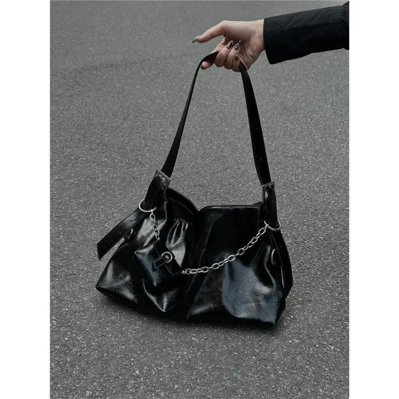 

JIAERDI Black Vintage Underarm Bag Women Harajuku Bag Decorative Tote Headphone Bag Bag Y2k Large Chain With Shoulder Capacity