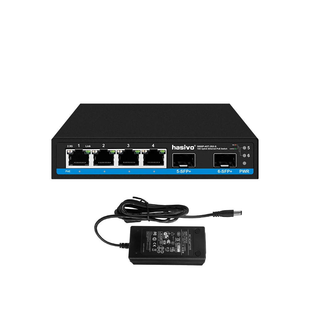 Hasivo 2.5G Unmanaged POE Switch 4-Port with 2x10 Gigabit SFP Uplink Network Equipment for Business And Home Use