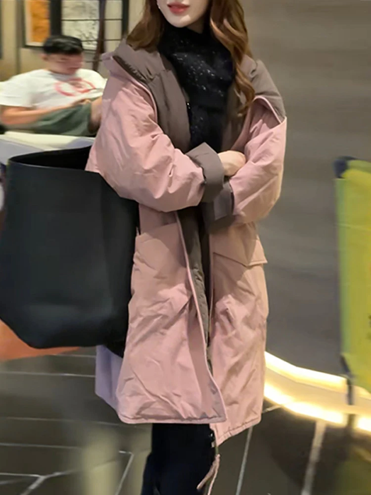 

Ретро-повседневная свободная удлиненная женская зимняя парка с капюшоном, утепленная хлопковая куртка, многослойная хлопковая верхняя одежда