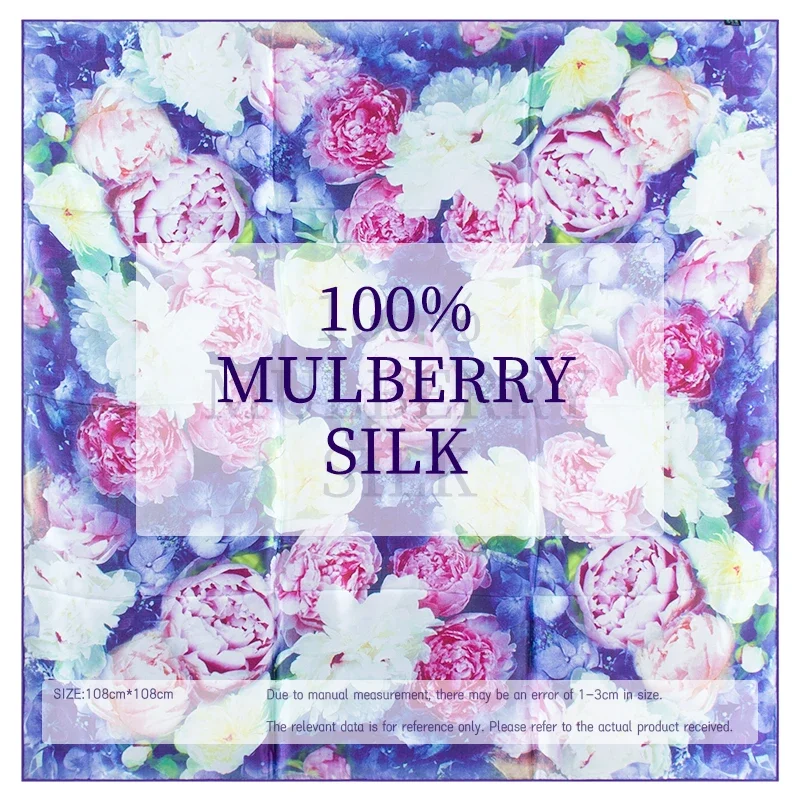 Luxury 100% Mulberry Silk Scarf Chinese Chinoiserie Floral Pattern Hand-Rolled Edge Breathable Summer Shawl