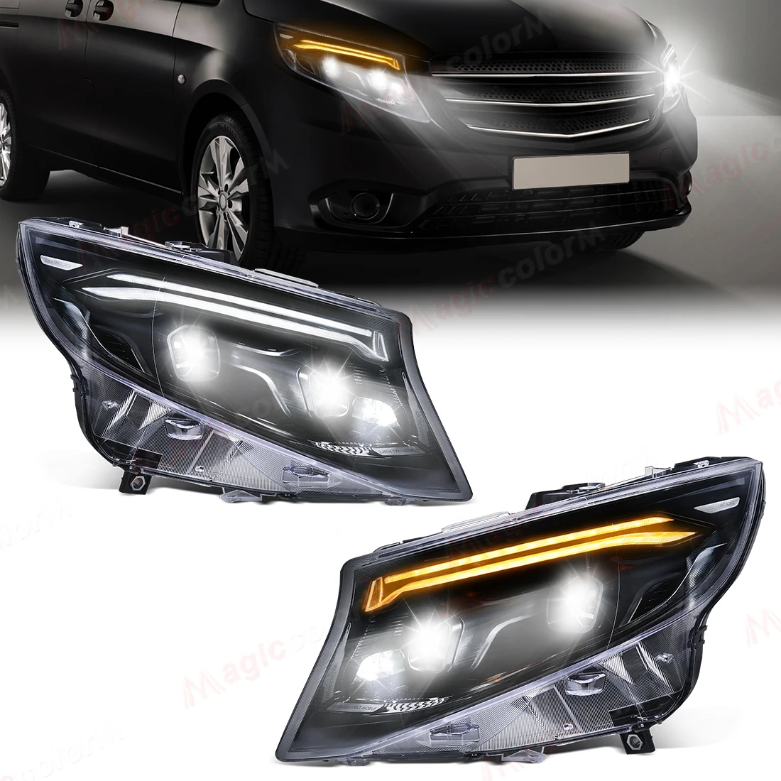 

Фара для Mercedes Benz Vito W447 2016 2017 2018 2019 2020 2021 2022 2023 2024 Светодиодные фары дальнего указателя поворота DRL