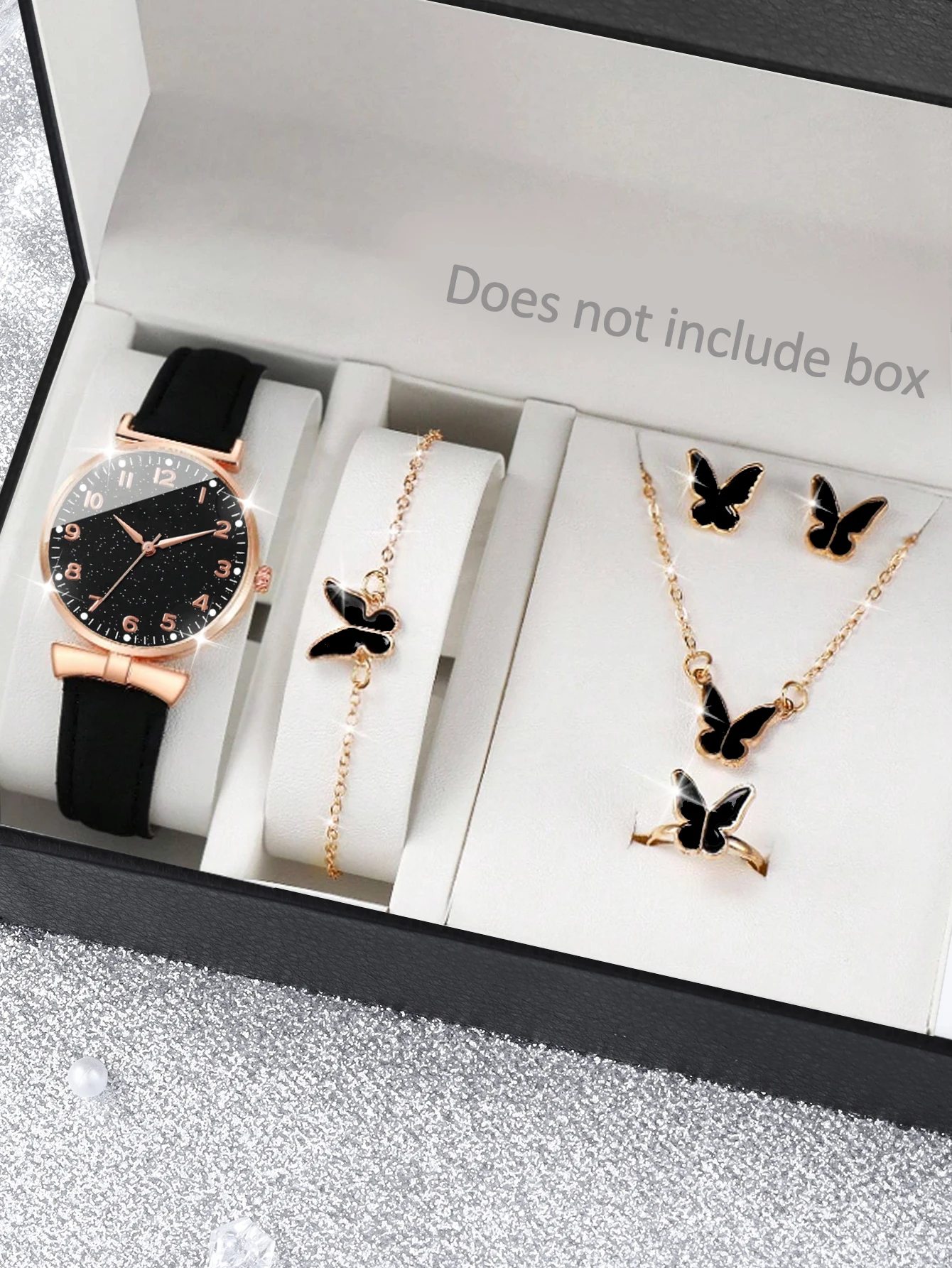 Black leather stylish simple ladies quartz watch with Black Butterfly Set Back to School season gift simulation watch