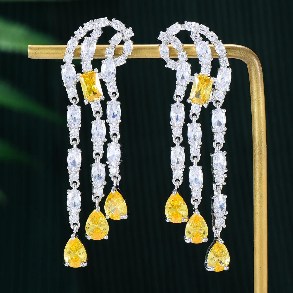 

SisCathy Fashion Waterdrop Tassel Drop Earrings for Women Cubic Zirconia Crystal Earrings Jewelry Gift boucle oreille femme luxe