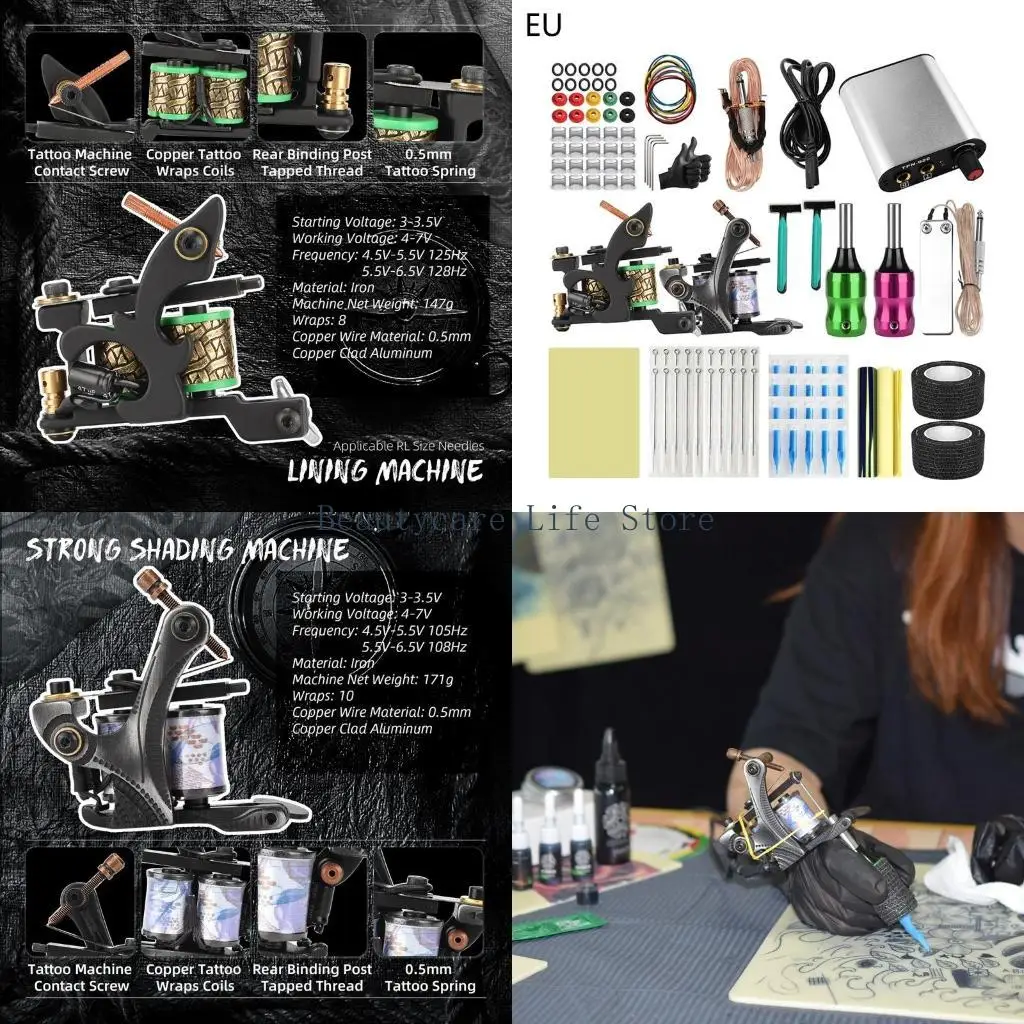 

652C Atomus Tattoo Kit for Beginners Tattoo Gun Kit 2pcs Starter Tattoo Machine Kit Complete Tattoo Kit Power Supply Set
