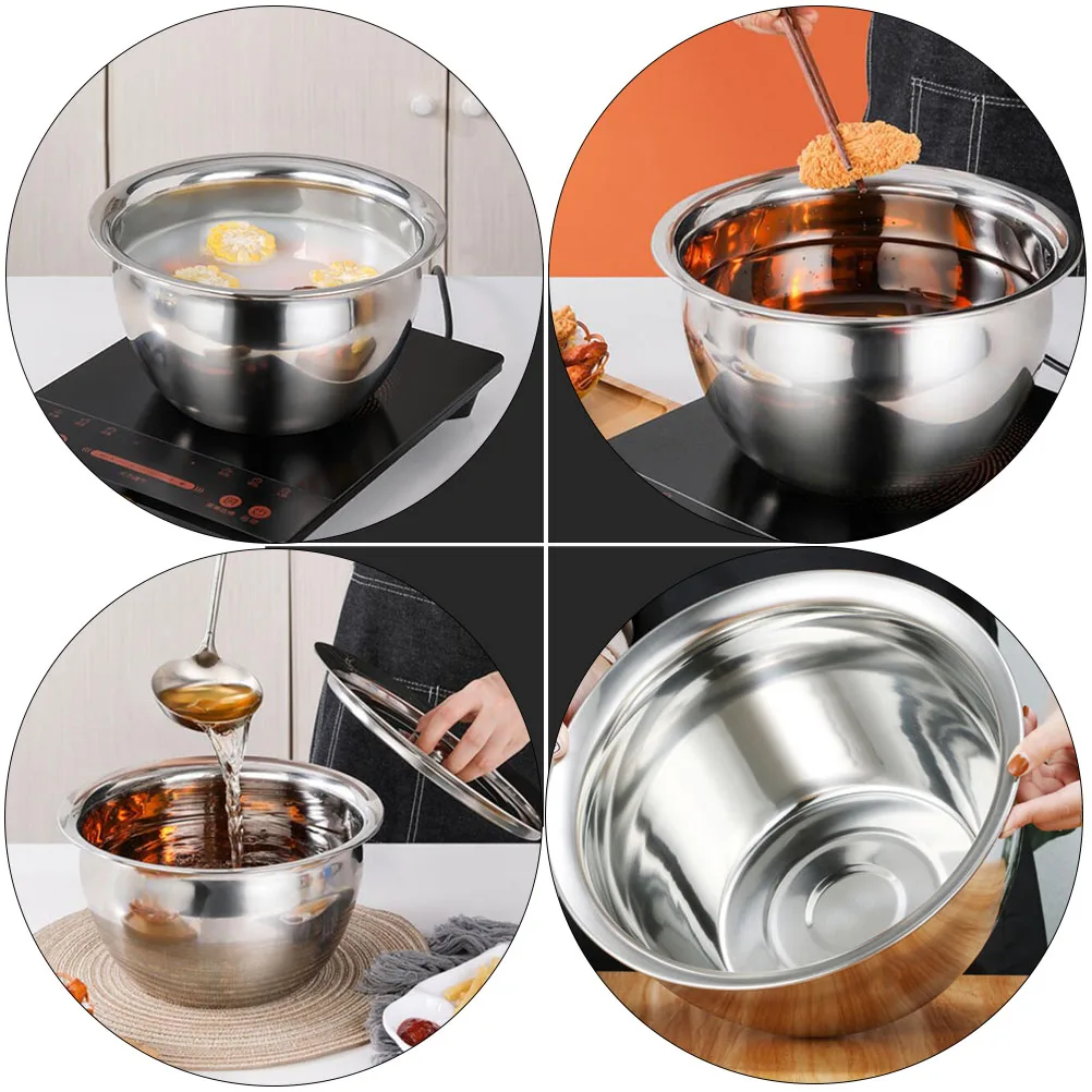 

Stainless Steel Bowl Oil Drum Basin Food Storage ganizer Kitchen Supply Container for Snacks Soups Salads Noodles Grains Pasta