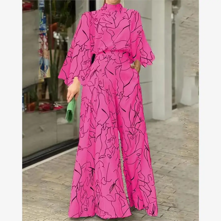 

Комбинезон с принтом и широкими брюками на шнуровке, с высокой талией, в уличном стиле, осенняя мода, из полиэстера