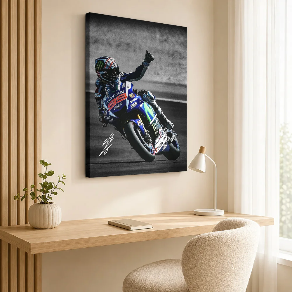 Jorge Lorenzo MotoGP Victory Canvas Poster Modern Athletic Style Canvas Wall Art With Customized Photo For Garage Ideal Fan Gift