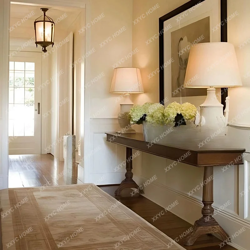 Solid wood medieval entrance table Light luxury retro entrance platform Entry aisle against the wall High feet extremely