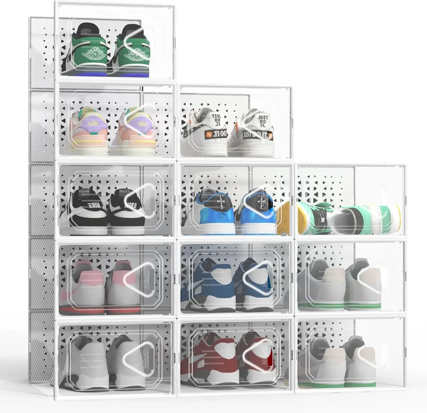 12 Pack Shoe Storage Organizer Boxes, Boxes Clear Plastic Stackable Organizer for Closet, Plastic Shoe Boxes with Lids