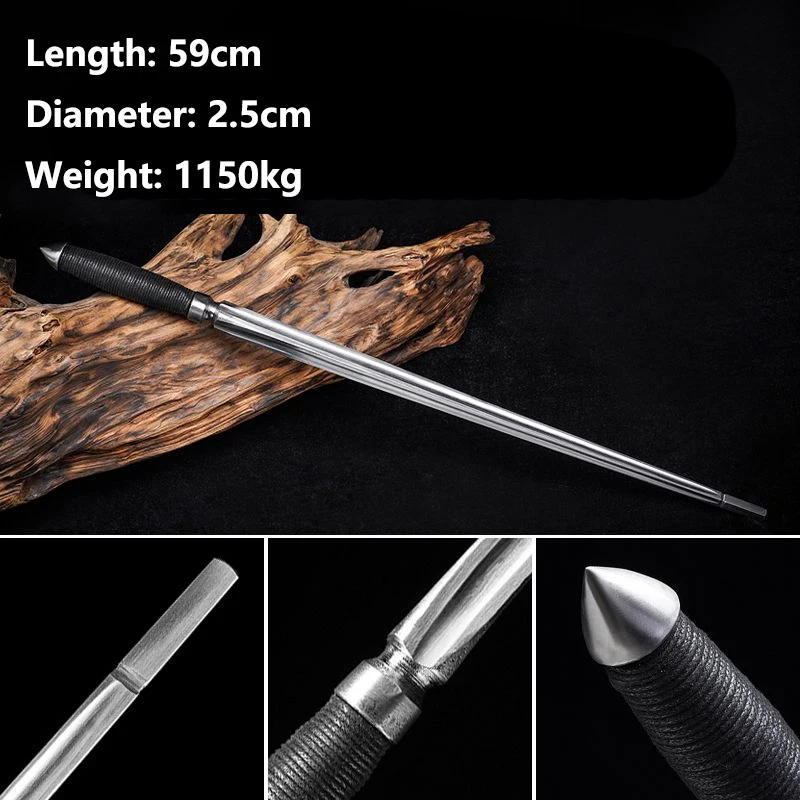 59cm Chinese Style Retro Outdoor Traditional Martial Arts Equipment Handmade Short Stick Hammer Car Window Breaking Tools