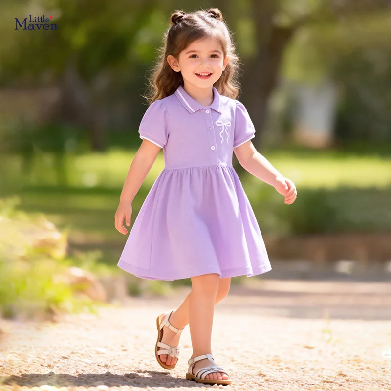 Girls' Dress  Summer New Pink Lapel Bow Fashionable Children's Sportswear Dress Cotton Cute And Sweet Baby A-line Version Dress