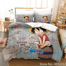 One Piece Luffy Boy 3pcs Bedding Set Pillowcase Anime Bedclothes Cartoon 3D Printed Kids Adult Child Boys Quilt Duvet Cover Gift