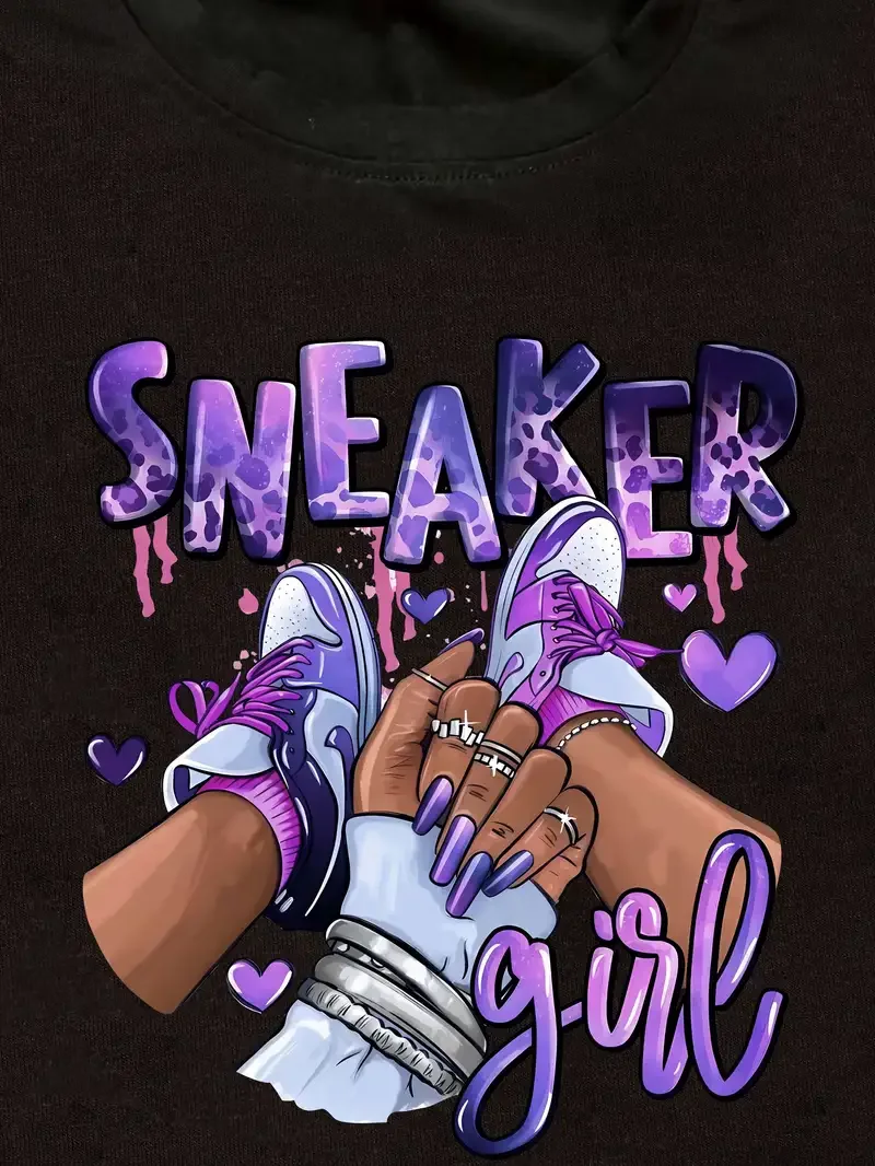 Sneaker Girl wydruk graficzny t-Shirt z krótkim rękawem Top z okrągłym wycięciem na szyi damska odzież koszula damska koszulka Kawaii