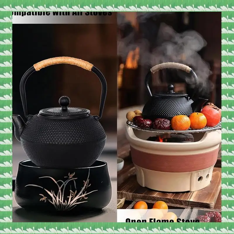 

ONCE Cast Iron Tea Pot - Twine Handle Teapot Kettle With Infuser And Enameled Interior For Stove Top, 1.2L/40 Oz