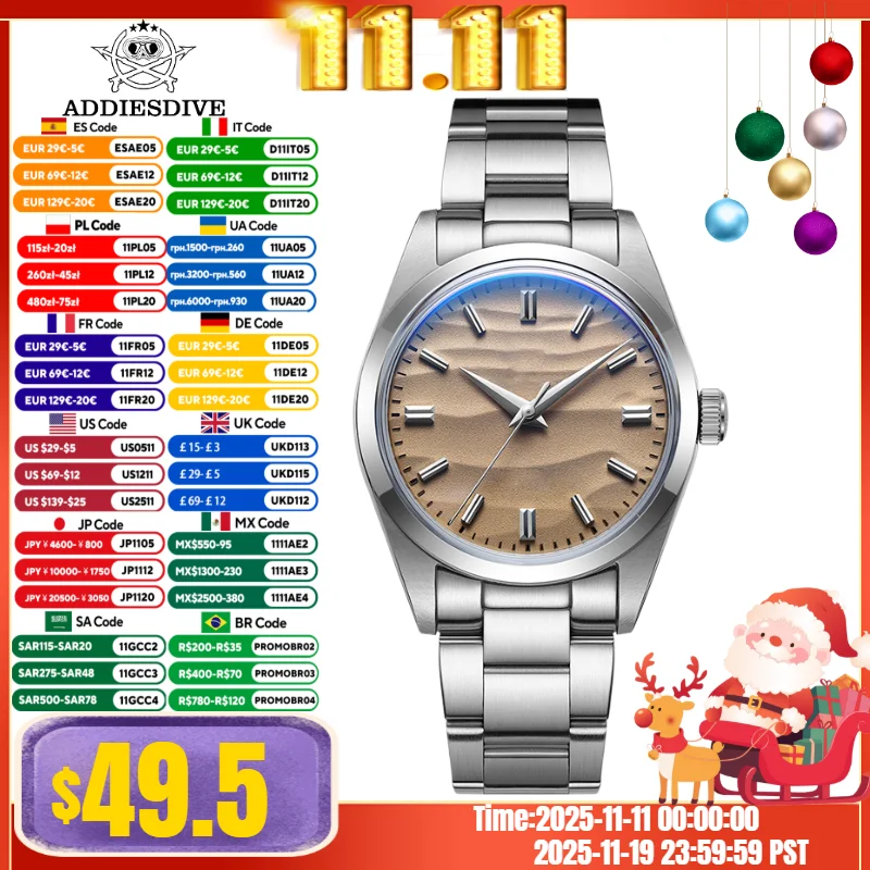 ADDIESDIVE HOT No Logo AD2030 36mm Men's Watch Relogios Masculino Sports Bubble Mirror Pot Cover Glass 10Bar Quartz Wristwatches