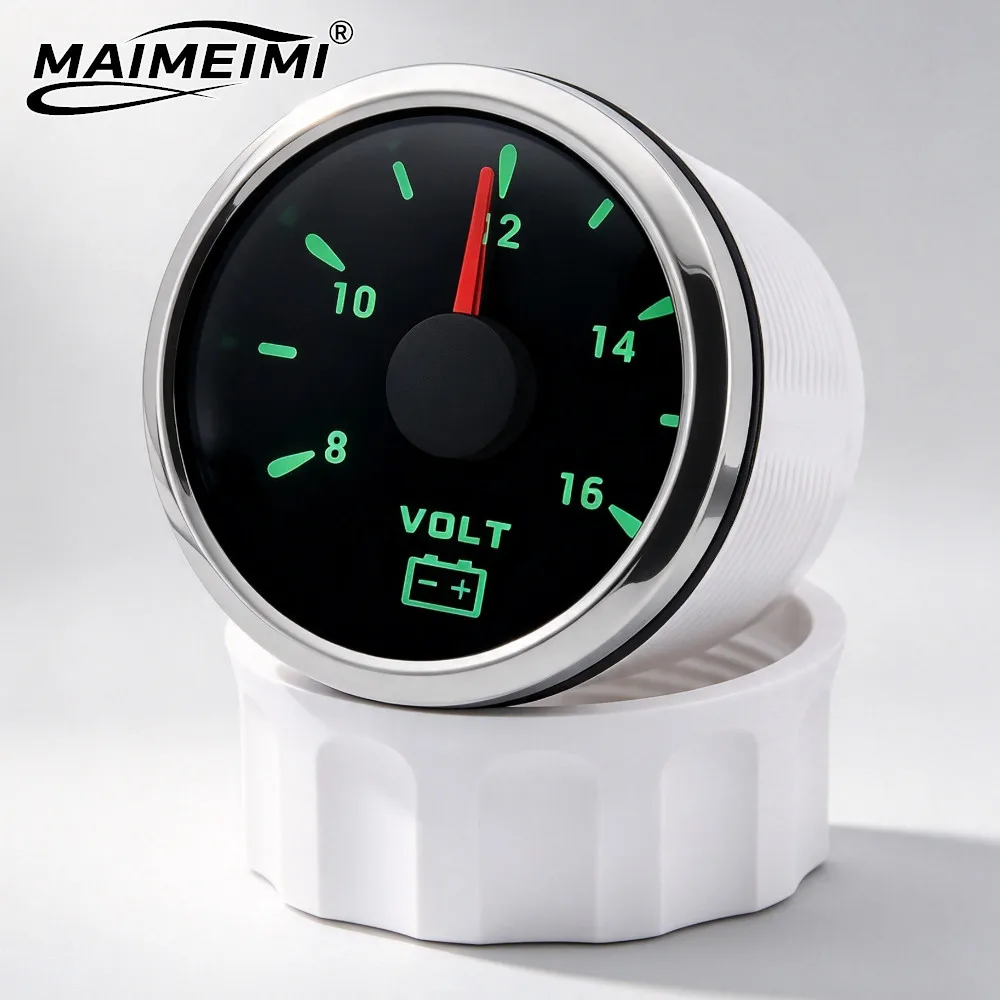 N 52MM Volt Gauge Pointer Voltmeter, 8-16V 16-32V, 7 Colors LED Backlight, Clear Voltage Meter for Car Boat Marine Yacht