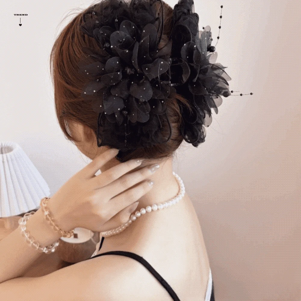 

Fashion Sweet Rose Flower Hair Claw Volumizing Large Size Beaded Tassel Jaw Clips Elegant Shark Clip Hair Accessories Wedding