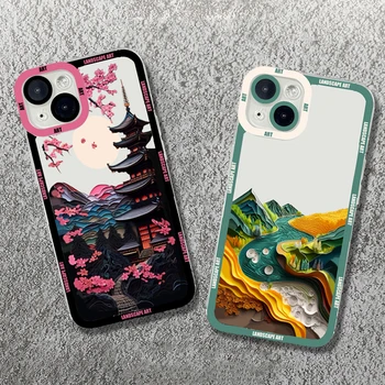 Case For Samsung Galaxy S22 S23 S24 Ultra S21 S20FE A52s A53 A73 A13 A32 A54 A14 A34 Ink And Wash Landscape Painting Clear Cover