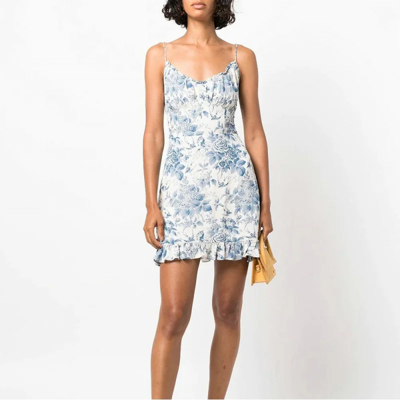 

Spot Goods N462 2025Printed Short SleeveVSexy Strap Dress French Retro Women's Fashion