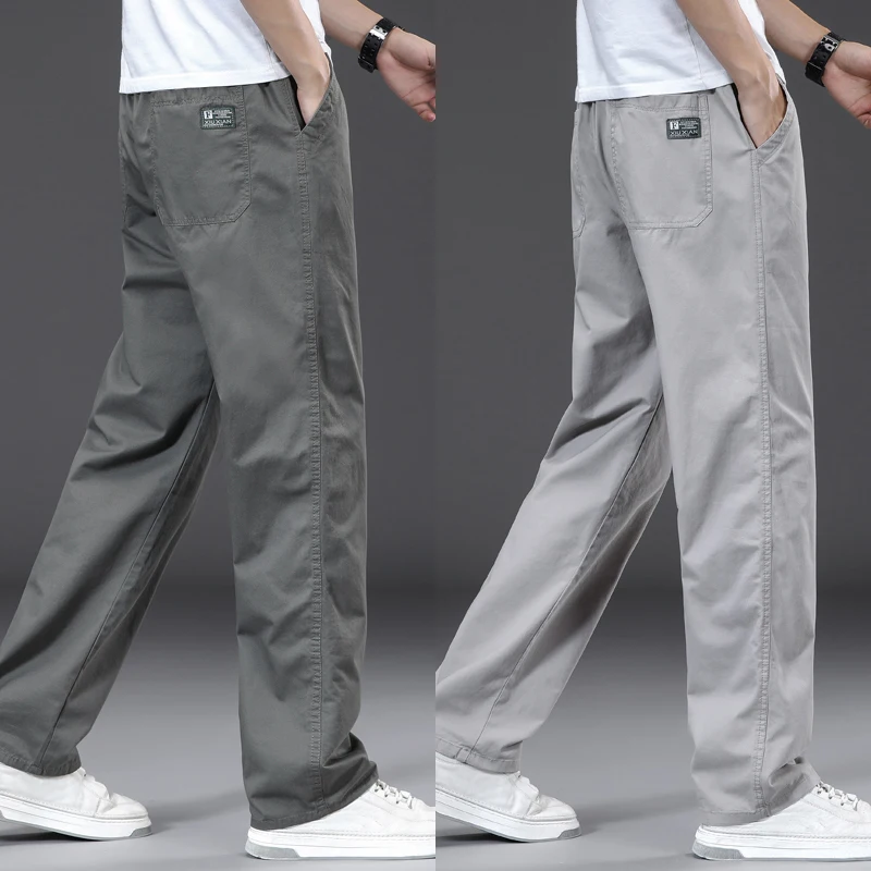 

Big Size Men's Casual Cotton Trousers Loose Fit Straight Pants Multi Pocket Big Man Long Pants Mens Jogger Pants Summer Autumn