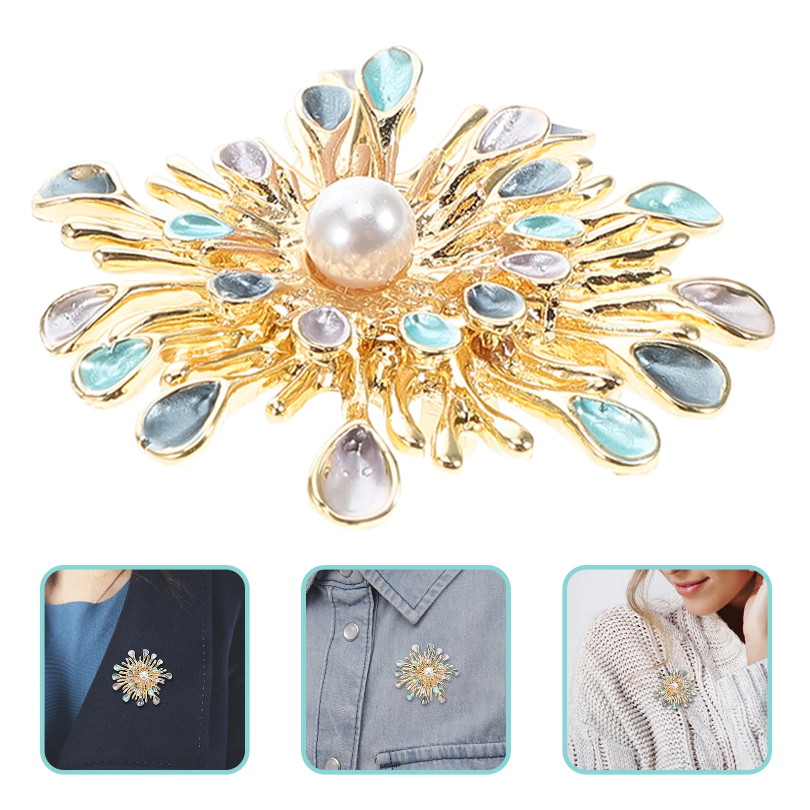 

Elegant Sunflower Shape Crystal Brooch Rhinestone Pearl Flower Lapel Pin Large Heavy Scarf Corsage Decoration For Women Vintage
