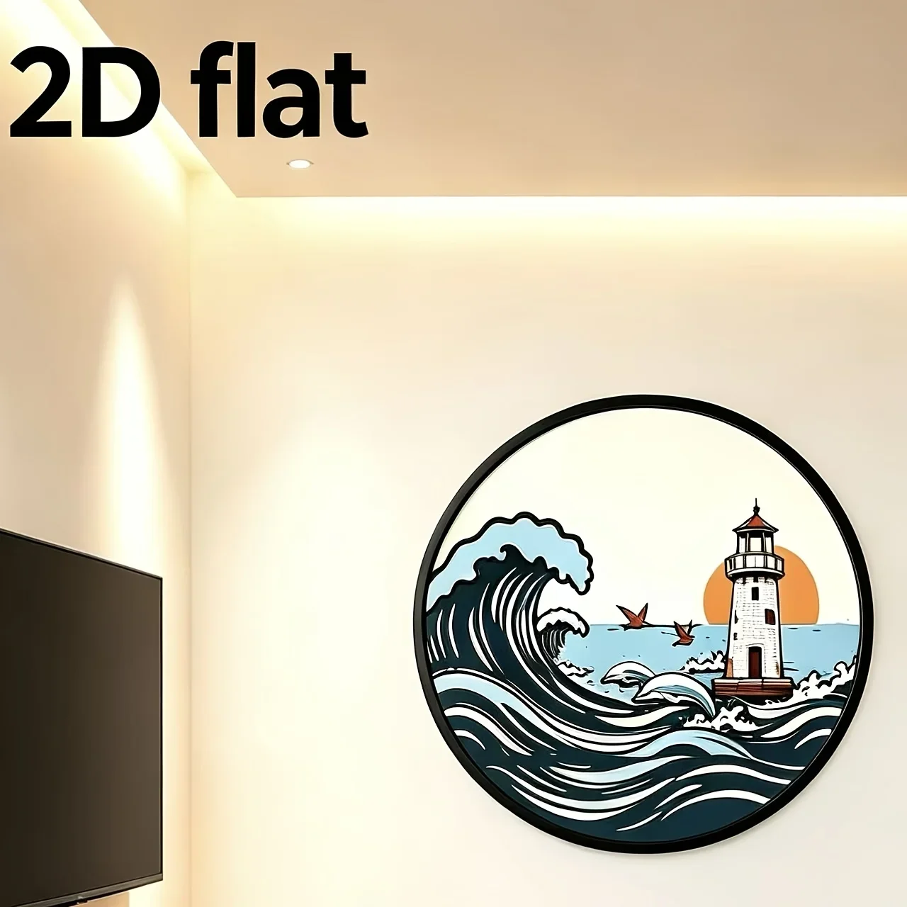 CIFBUY Iron Wall Art 2D Round Lighthouse Wave Dolphin Bird Hollow Metal Plaque Ocean Theme For Living Room Bedroom Home Decor