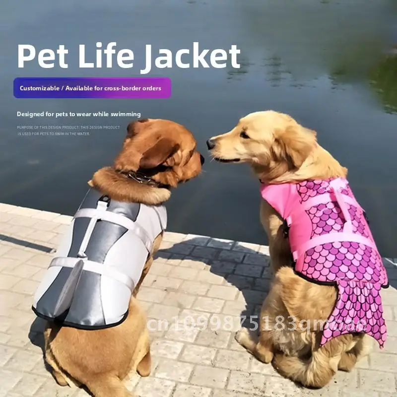 

Shark Mermaid Dog Swimsuit Life Jacket Summer Clothing Cross-Border Polyester Universal Fit Gray Pink XS-XXXL Customizable